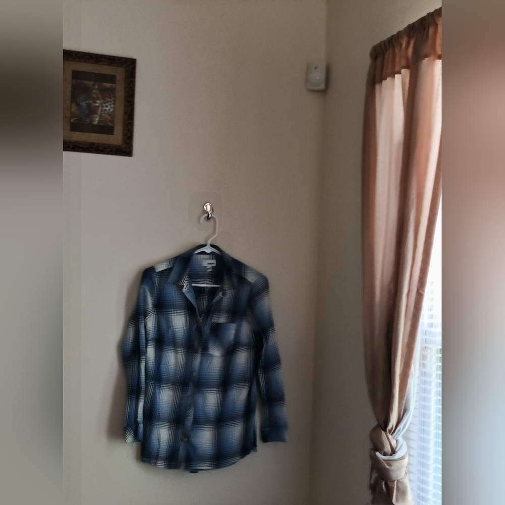 Sonoma Blouse Women SP Blue and White Checker Shirt Rodeo Cowgirl Western Casual